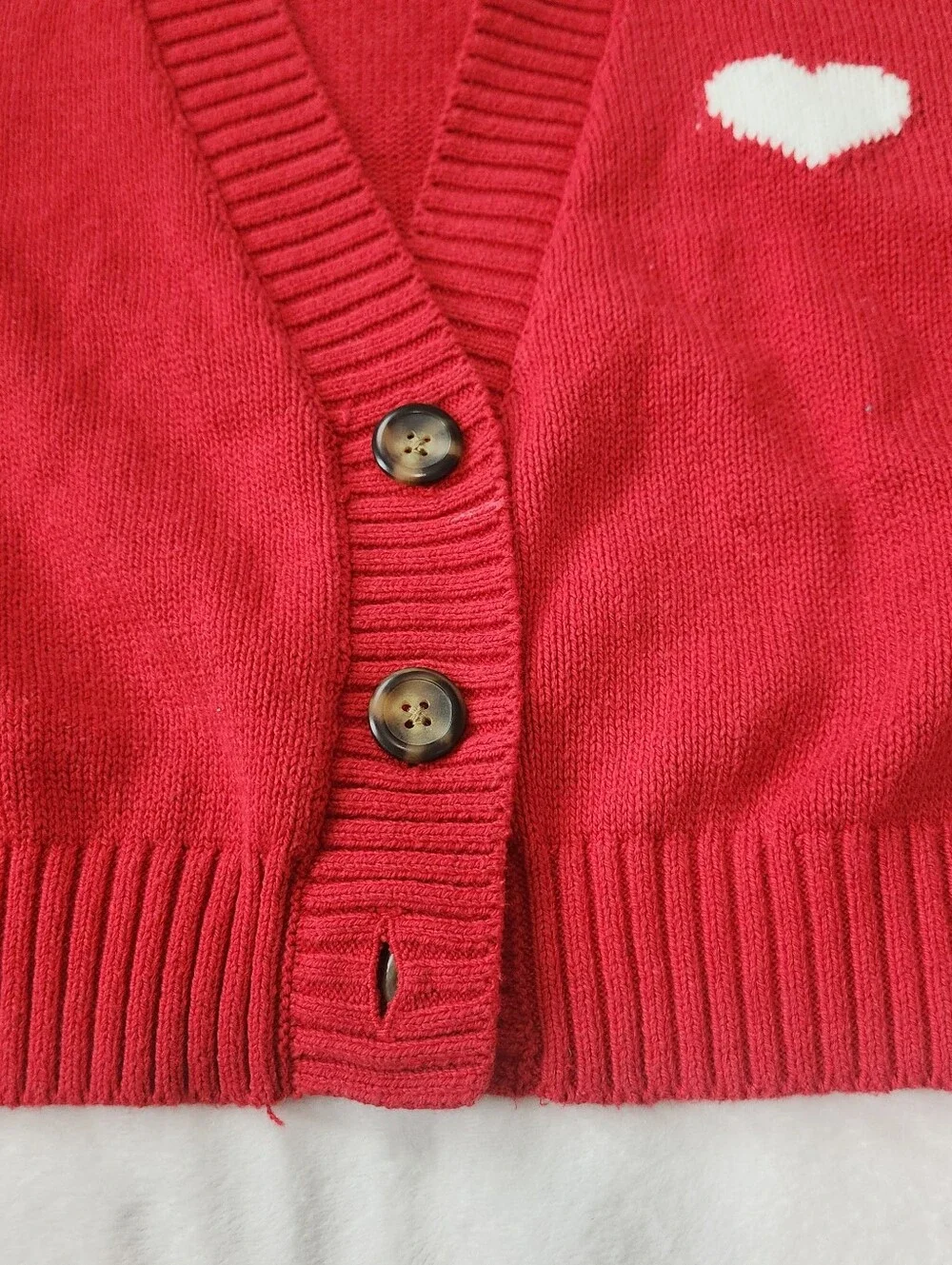 Old Navy Red Cropped Short V-Neck Cardigan with White Heart